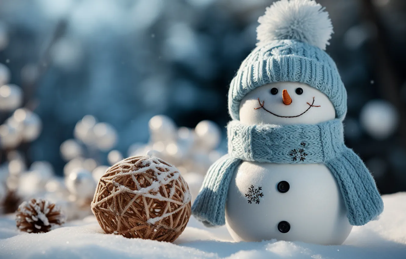 Фото обои зима, снег, Новый Год, Рождество, снеговик, happy, Christmas, night