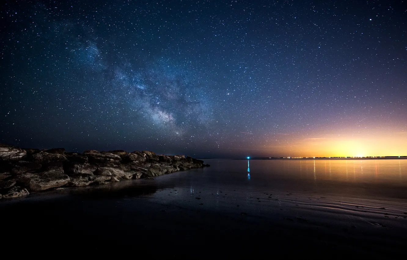 Фото обои море, небо, звезды, пейзаж, ночь
