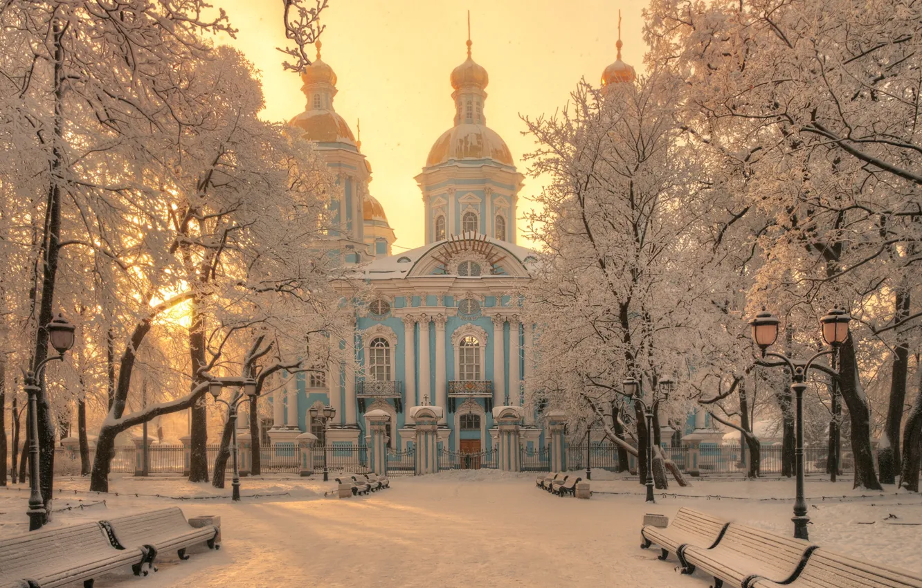 Фото обои зима, снег, храм