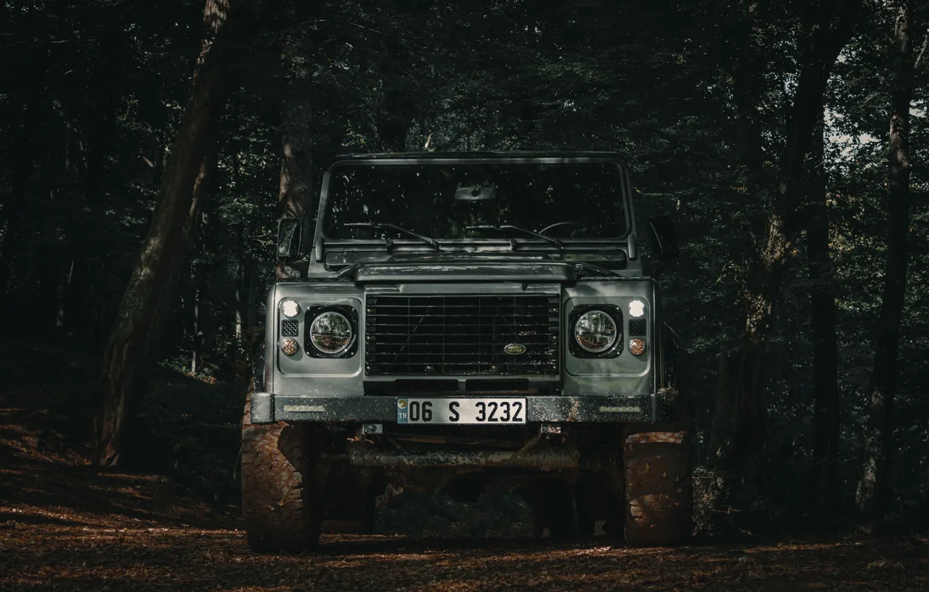 Фото обои Land Rover, Wood, Defender, Trees, Offroad, Tolga Ahmetler