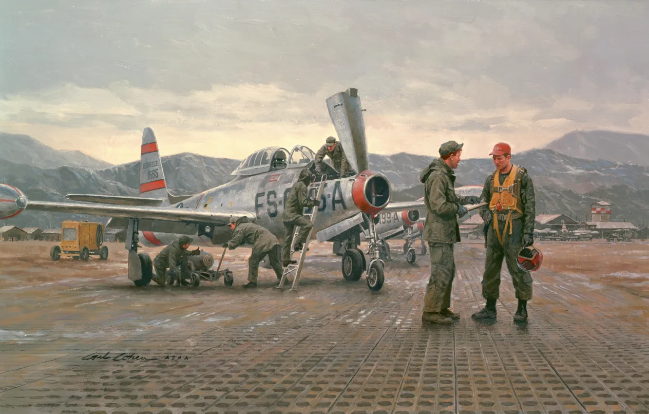 Фото обои люди, ремонт, сомолет, Mission from, летчики, Taegu by Gil Cohen
