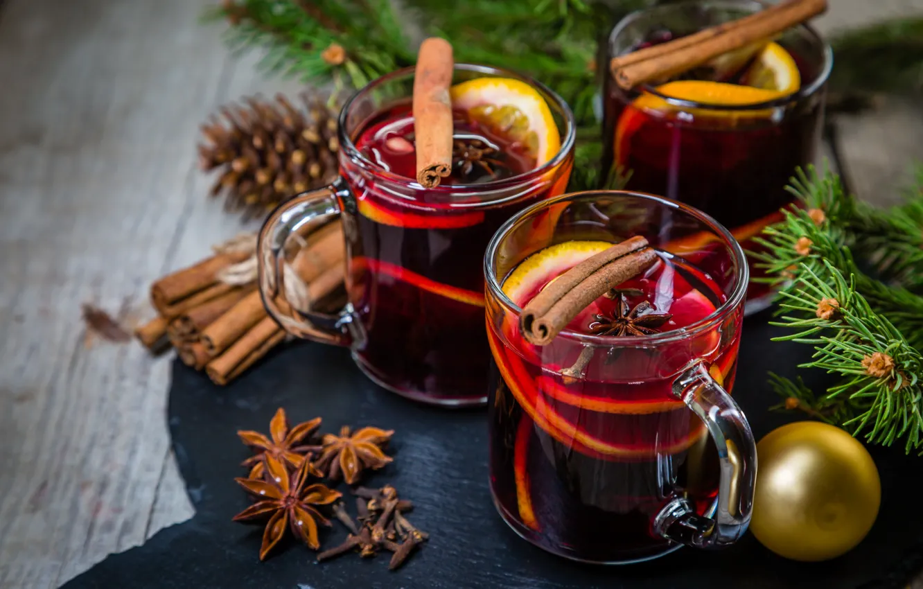 Фото обои Новый Год, печенье, Рождество, шишка, Christmas, wine, orange, merry christmas