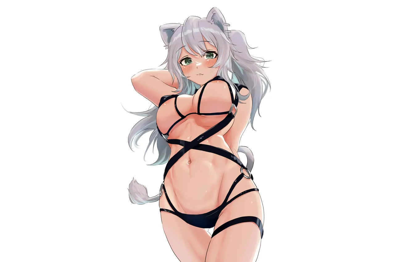 Фото обои girl, sexy, cleavage, erect nipples, long hair, boobs, animal ears, anime