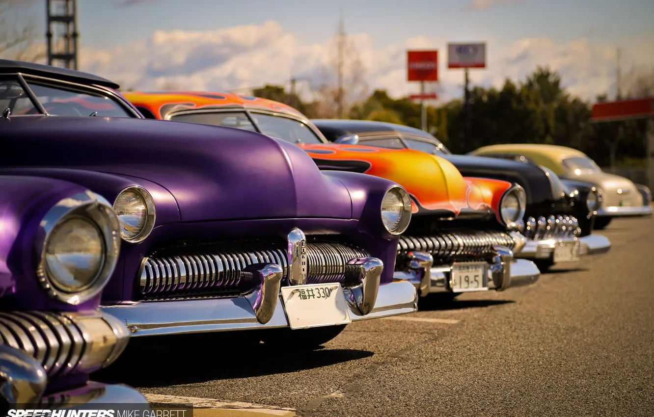 Фото обои Orange, Purple, Cars, Vintage, Parking