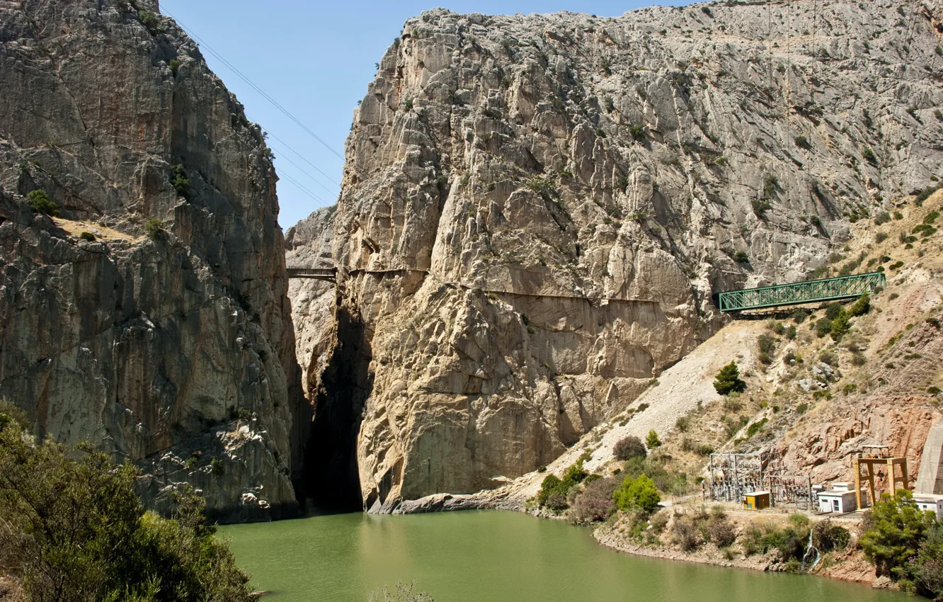 Фото обои природа, скала, река, фото, Испания, Andalusia, El Chorro