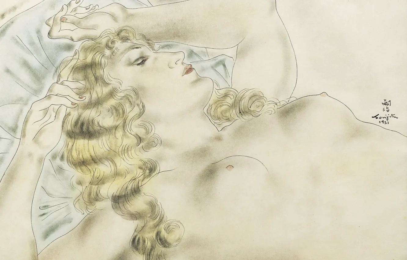 Фото обои бумага, блондинка, акварель, карандаш, сиси, чернила, 1931, гуашь