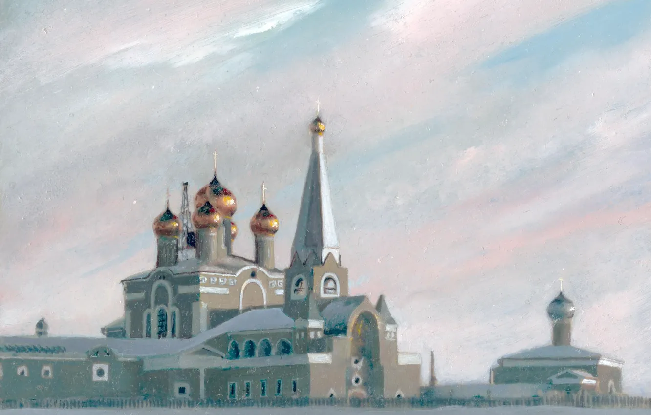 Фото обои Зима, церковь, храм, Айбек Бегалин, 2001г, Пейзажи Караганды