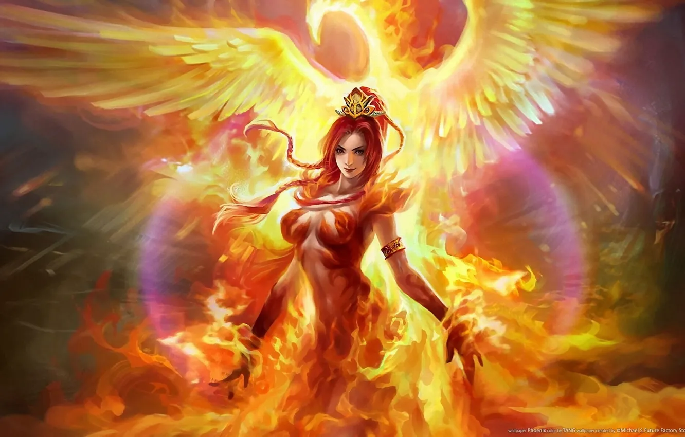 Фото обои огонь, fire, dota, phoenix, персонаж, dota 2, lina