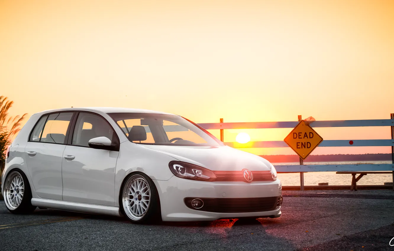 Фото обои Закат, Volkswagen, Sunset, Golf, Гольф, Фольцваген, Mk6