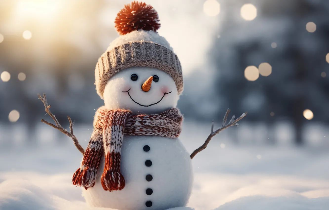 Фото обои зима, снег, Рождество, Новый год, снеговик, Christmas, winter, snow