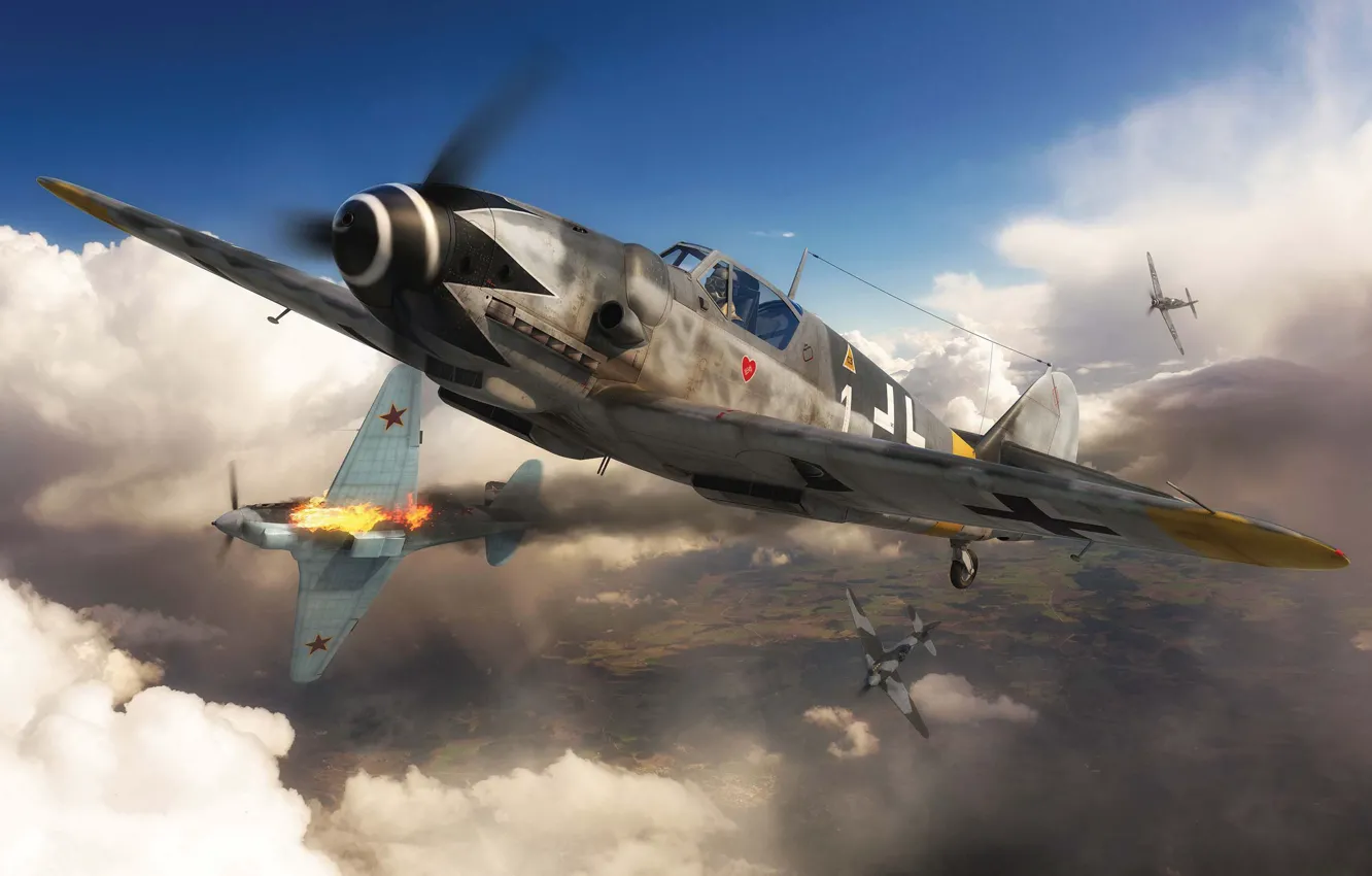 Фото обои Messerschmitt, Bf-109, Люфтваффе, Боевой самолёт, JG52, Erich ''Bubi'' Hartmann, Bf. 109G-14
