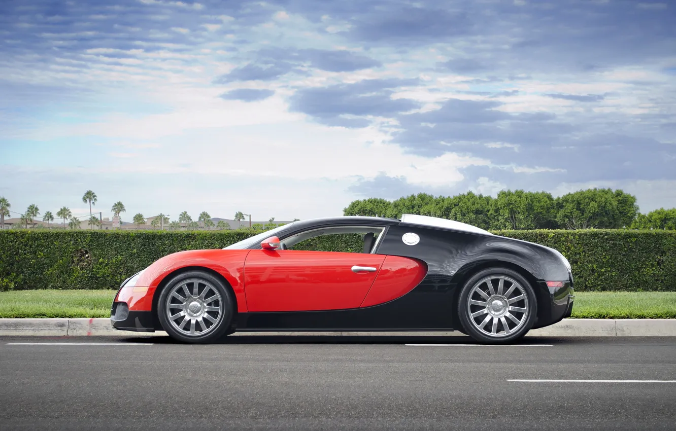 Фото обои Bugatti, Grand, Veyron, red, black, Sport