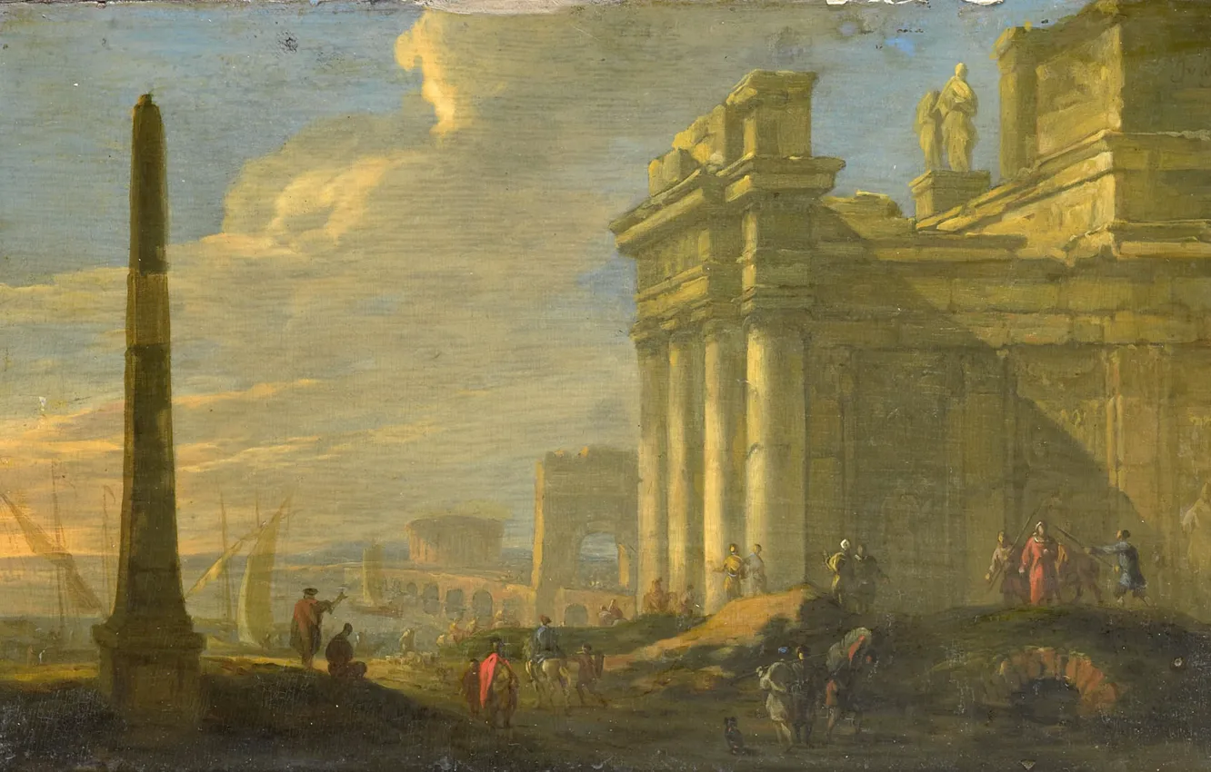 Фото обои масло, картина, Якоб ван дер Ульфт, 1689, Jacob van der Ulft, Вид порта в Италии