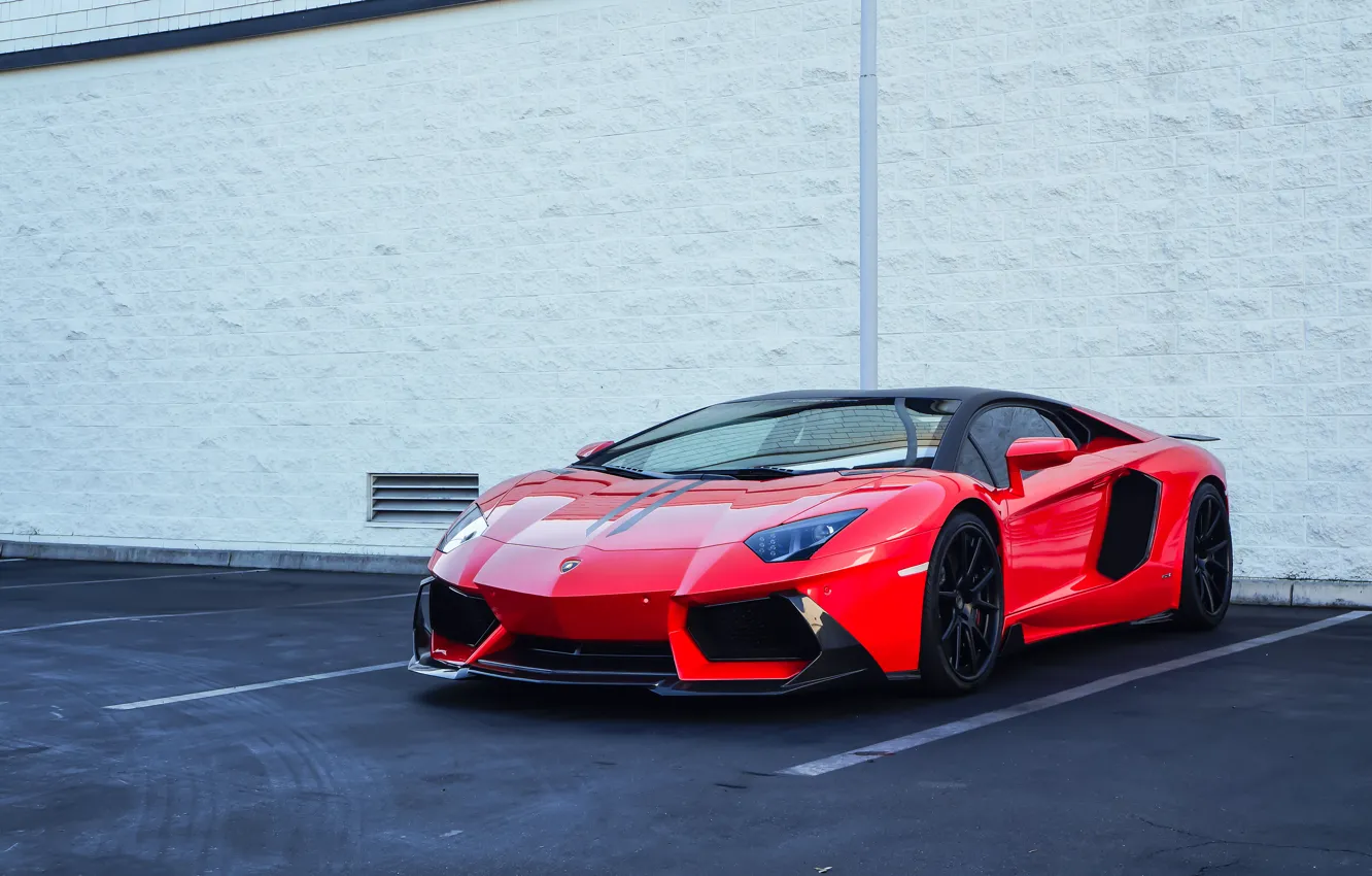 Фото обои Lamborghini, Red, Vorsteiner, Aventador