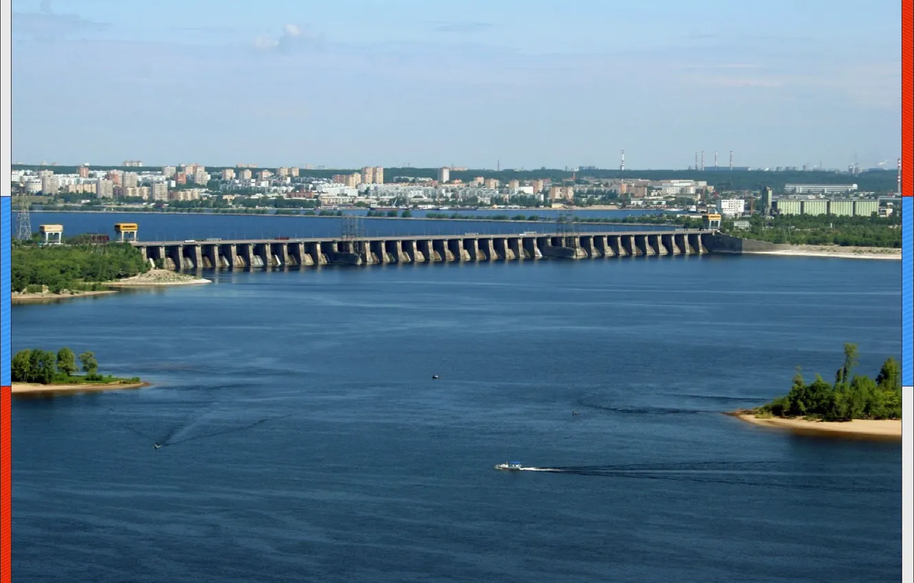 Фото обои city, плотина, Russia, river, view, Волга, Volga, Тольятти