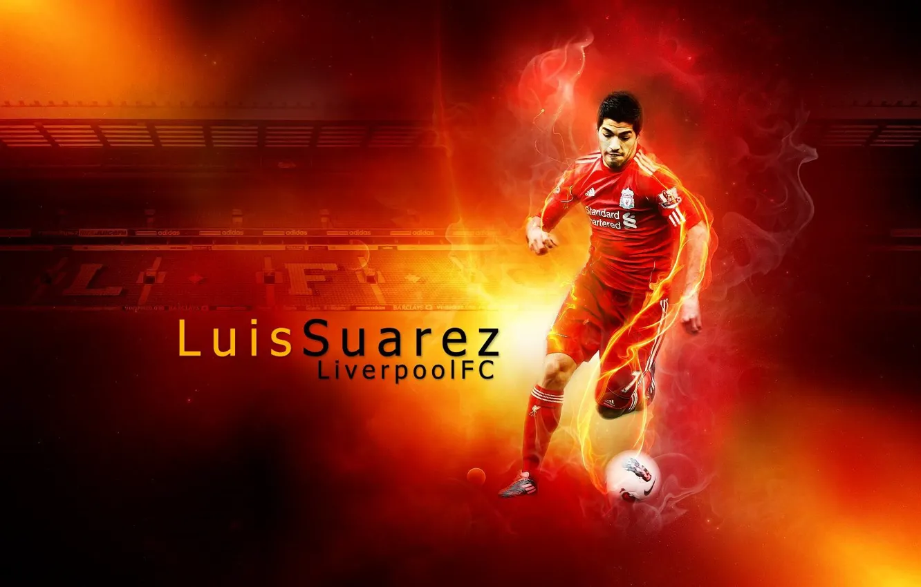 Фото обои wallpaper, sport, stadium, football, Liverpool FC, Anfield Road, player, Luis Suarez