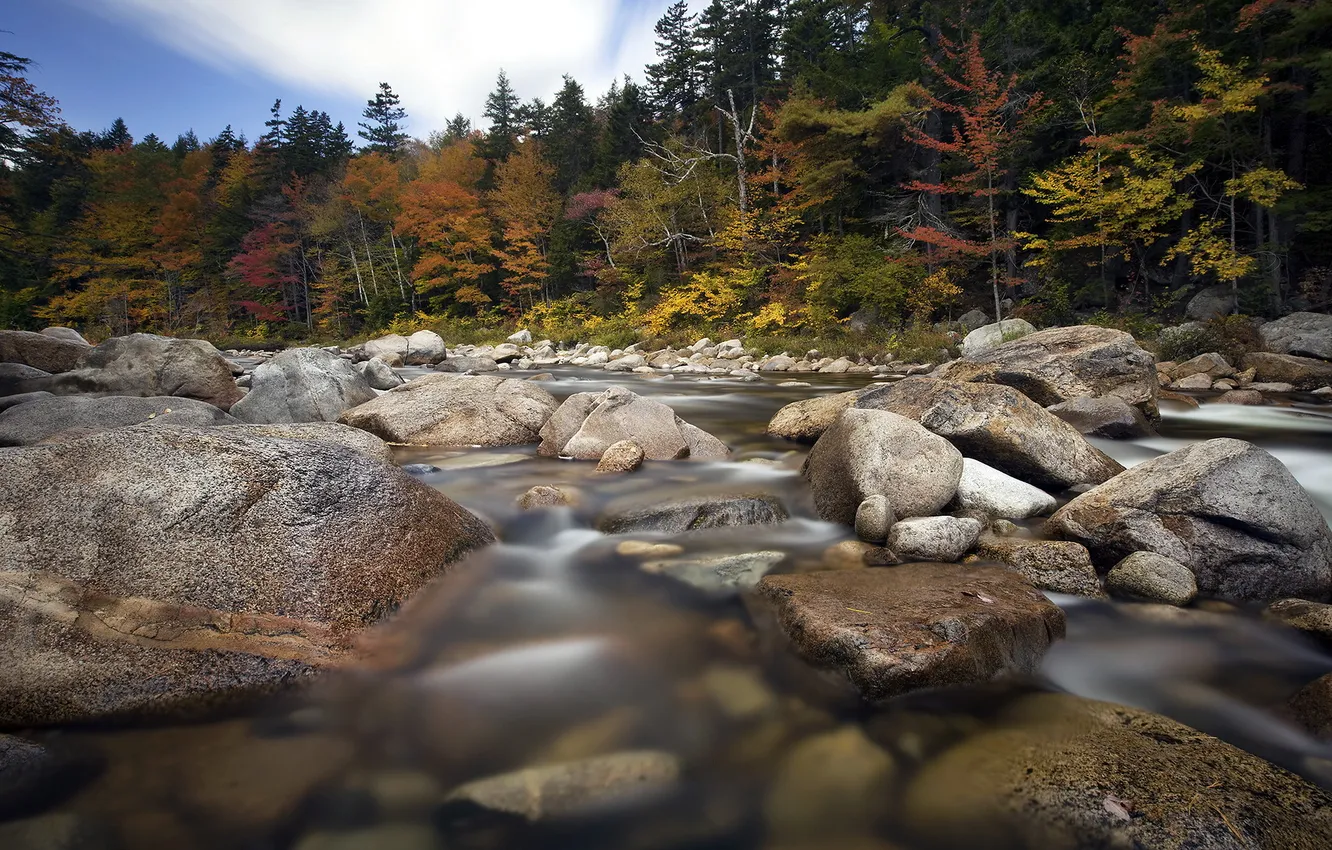 Фото обои осень, пейзаж, река, камни