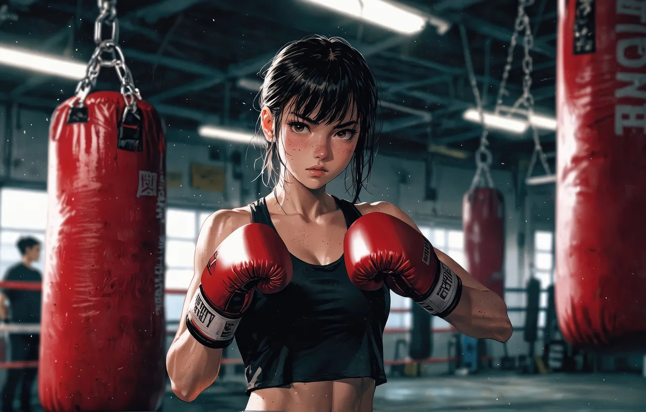 Фото обои girl, anime, boxing