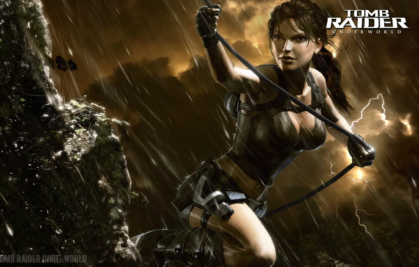 Фото обои гроза, девушка, тучи, дождь, молния, Tomb Raider, Лара Крофт, Lara Croft