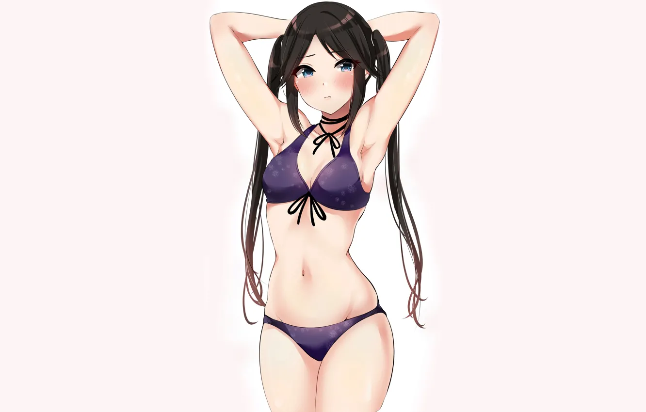Фото обои girl, sexy, cleavage, long hair, boobs, anime, blue eyes, beautiful