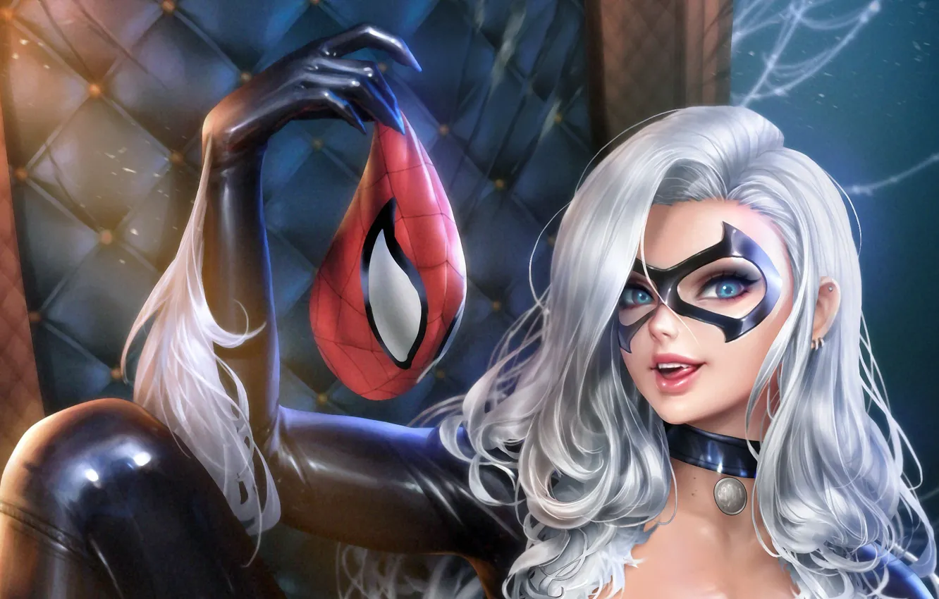Фото обои маска, Marvel, Comics, MARVEL, Spider-Man, Felicia, Black Cat, чёрная кошка