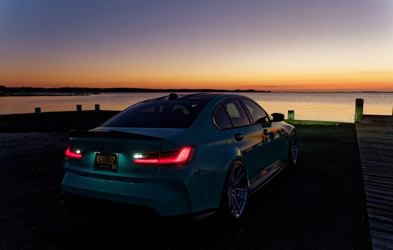 Фото обои Green, Bmw, Sunset, Night, Bmw M3, Rear