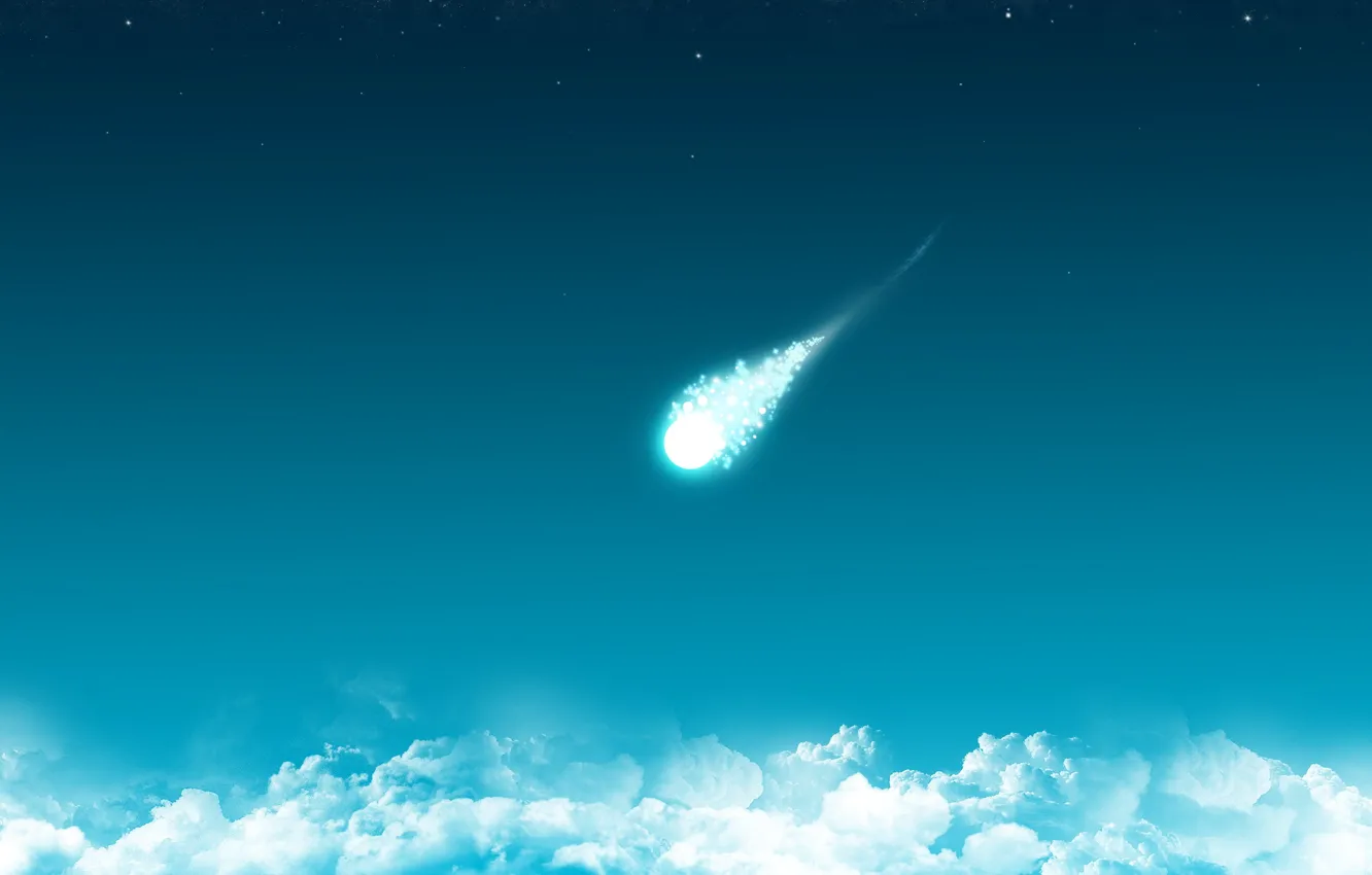 Фото обои синий, Облака, минимализм, комета