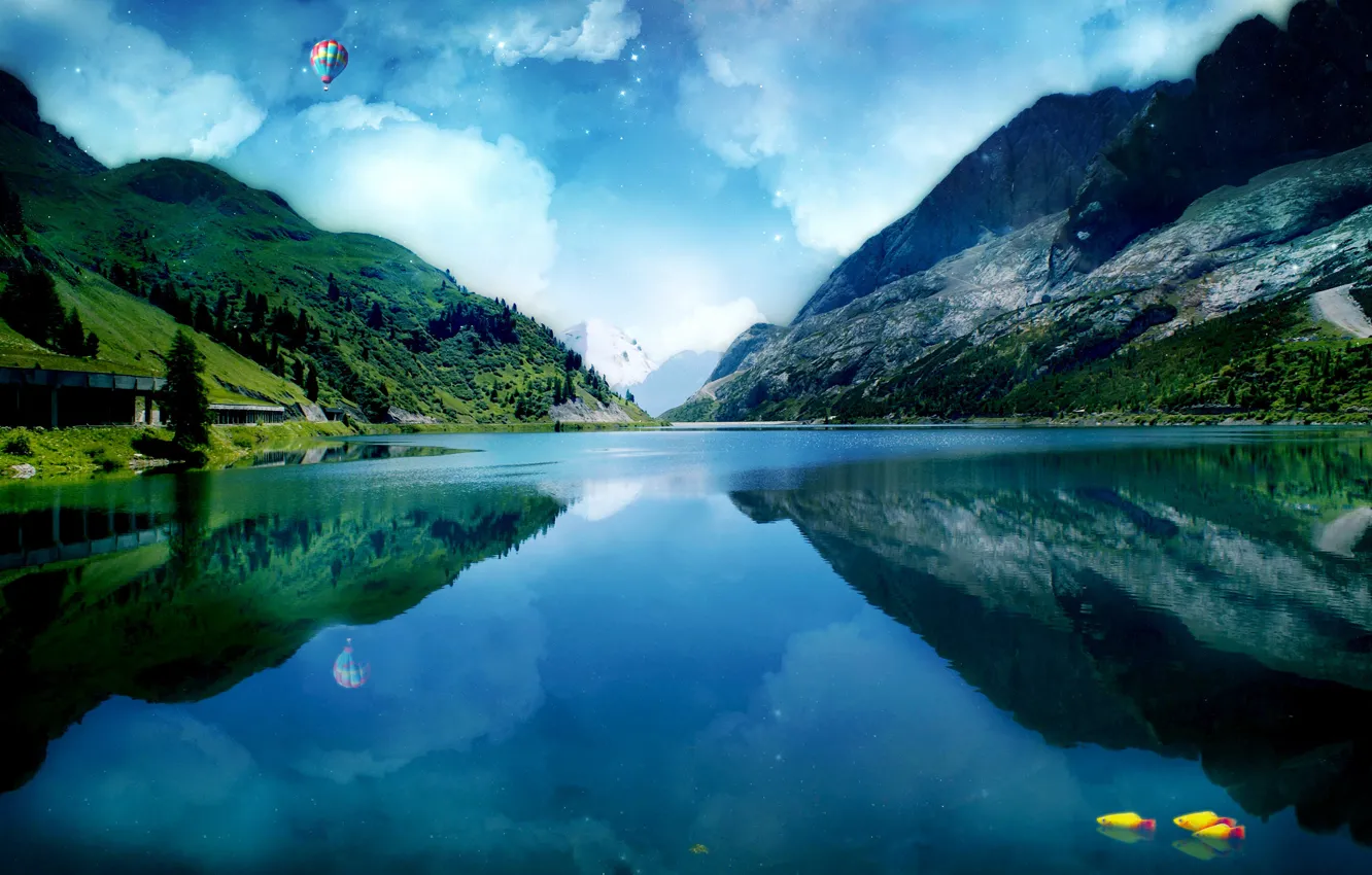 Фото обои горы, природа, озеро