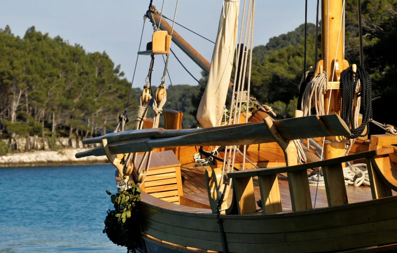 Фото обои лодка, парус, wooden, такелаж, весла, deck, sailboat, traditional