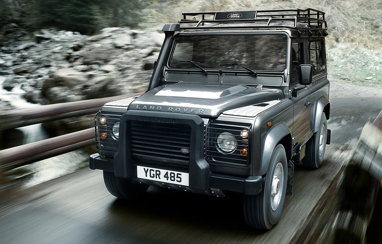 Фото обои скорость, джип, внедорожник, land rover, defender, лэнд ровер, station wagon, стэйшон вагон