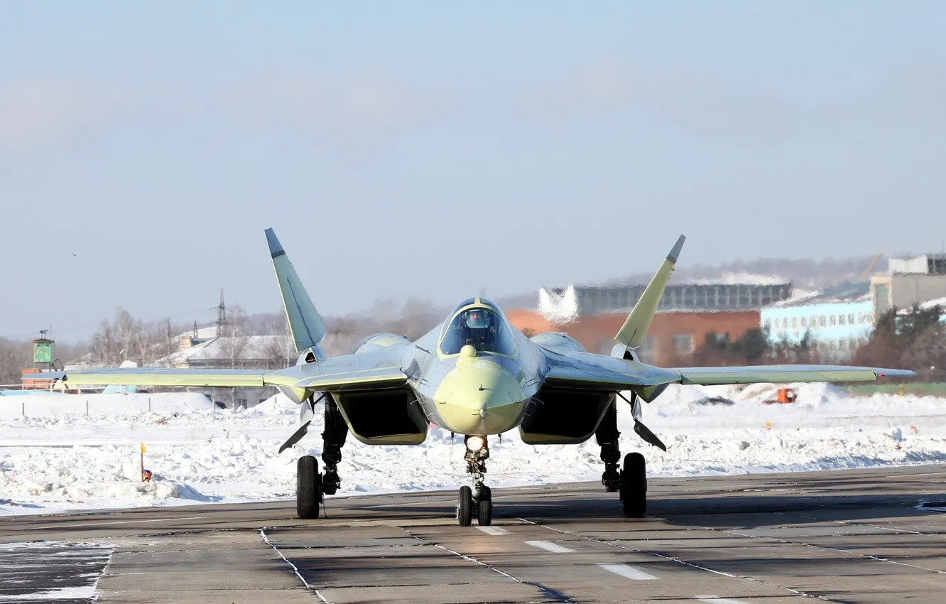 Фото обои Зима, истребитель, Россия, Т-50, Авиация, ВВС, многоцелевой, Сухой