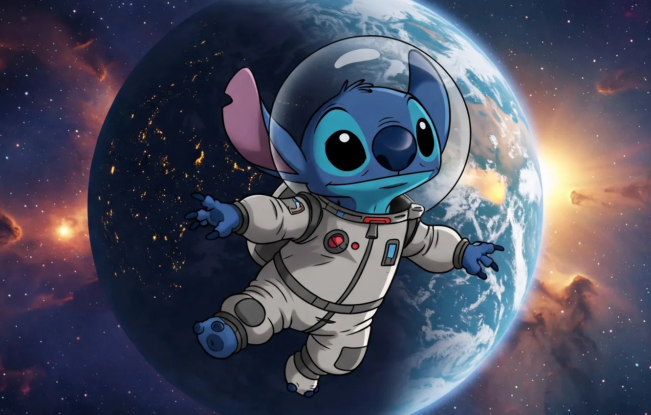 Фото обои скафандр, инопланетянин, character, alien, персонаж, невесомость, Stitch, fantasy art