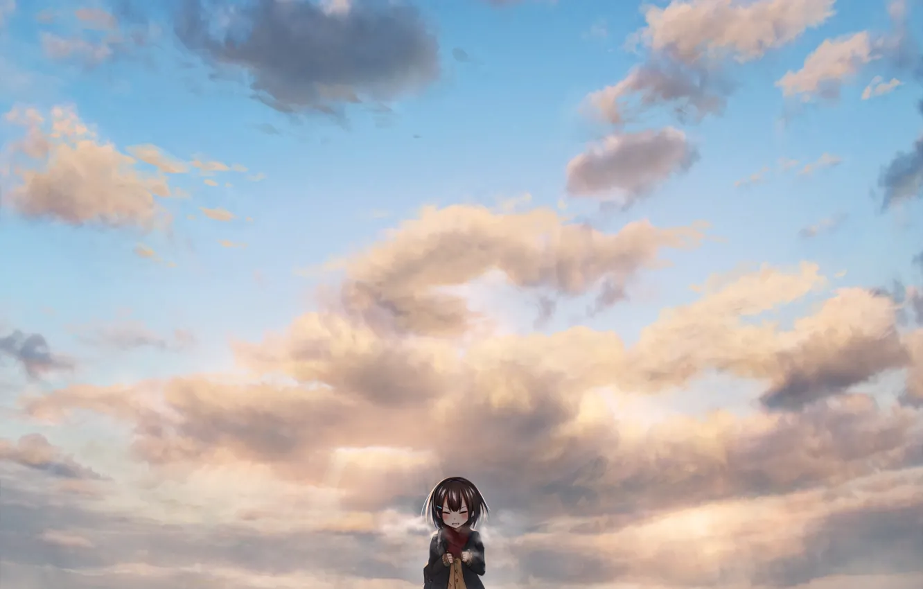Фото обои небо, облака, аниме, арт, девочка