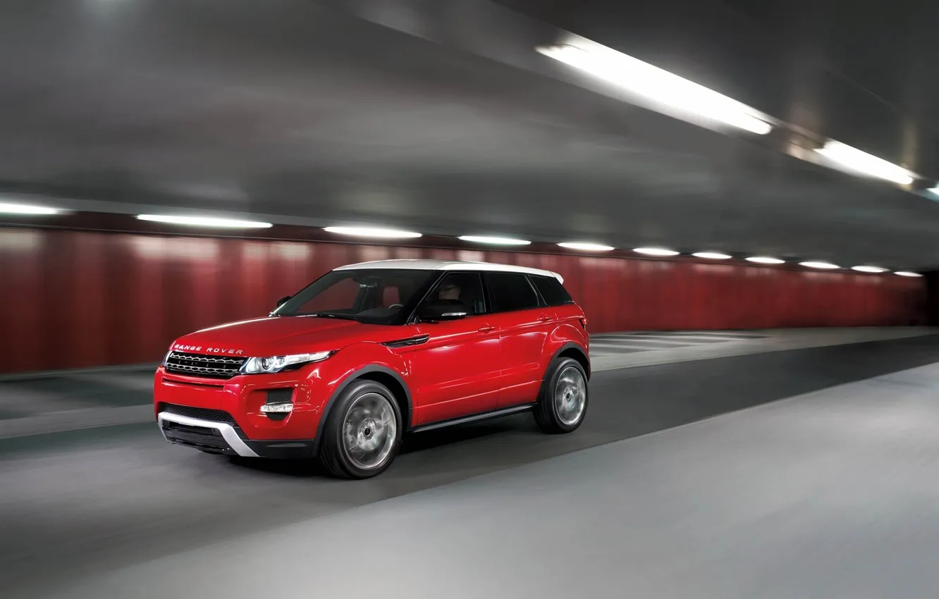 Фото обои Красный, Машина, Движение, Land Rover, Range Rover, Car, Автомобиль, Evoque