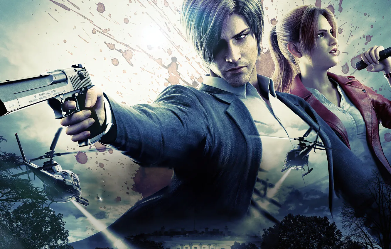 Фото обои фантастика, мультфильм, аниме, сериал, боевик, ужасы, Claire Redfield, Leon Kennedy