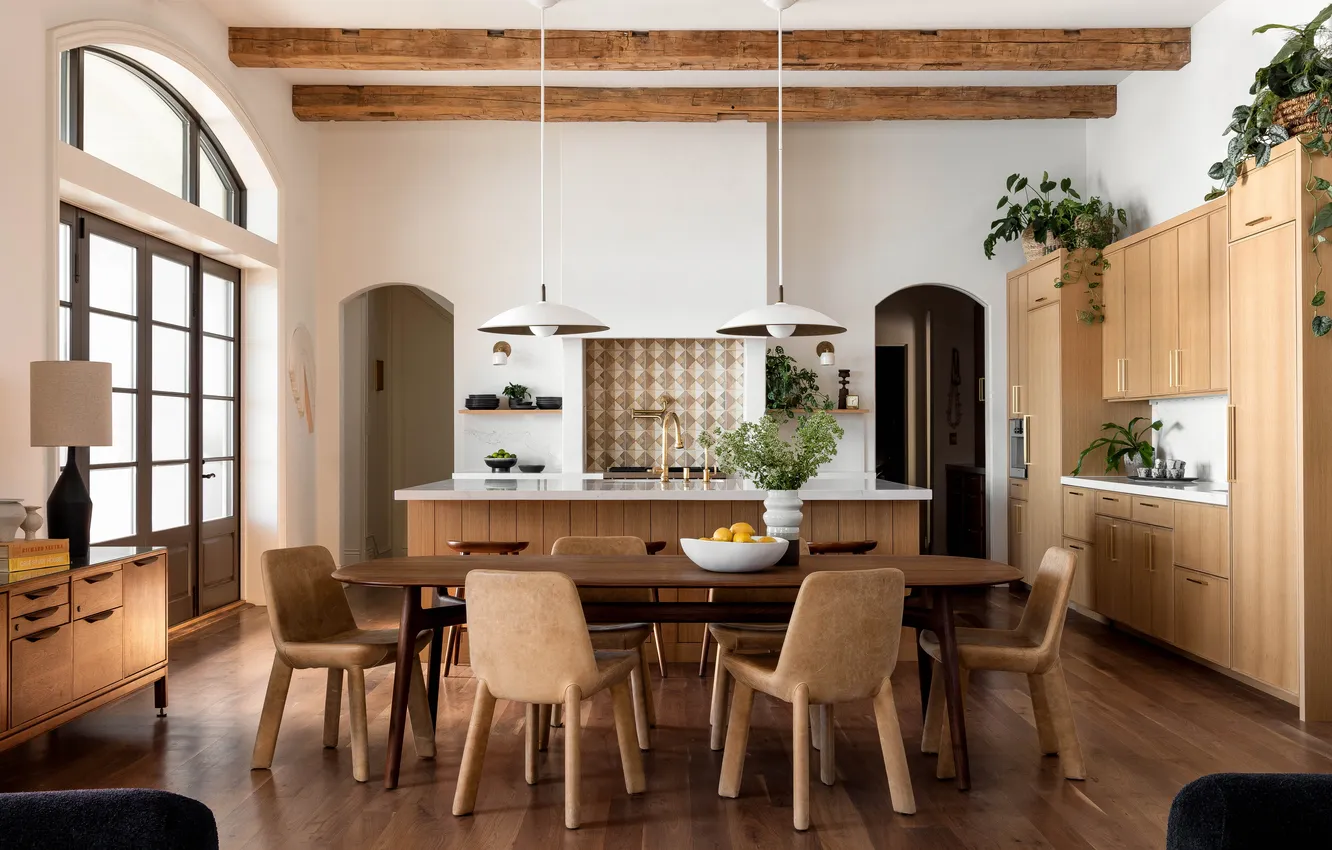 Фото обои дизайн, стиль, вилла, интерьер, кухня, столовая, Hoedemaker Pffeifer, by Architectural Digest