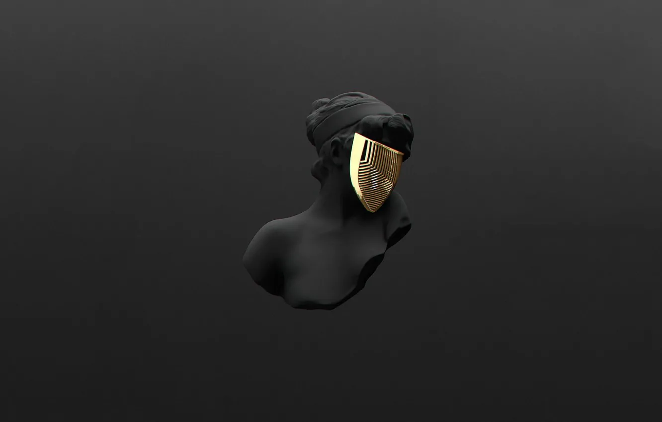 Фото обои темный фон, золото, черный, маска, gold, black, mask, dark background
