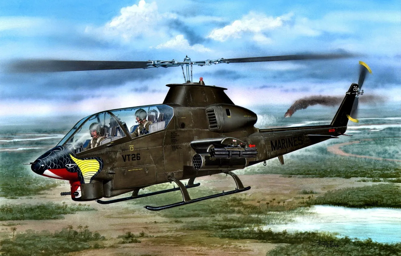 Фото обои USA, US Navy, AH-1G, Attack Helicopter-1 Gunship, Huey Cobra, Многоцелевой ударный вертолёт
