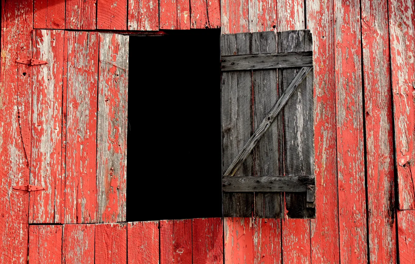 Фото обои красный, доски, окно, амбар