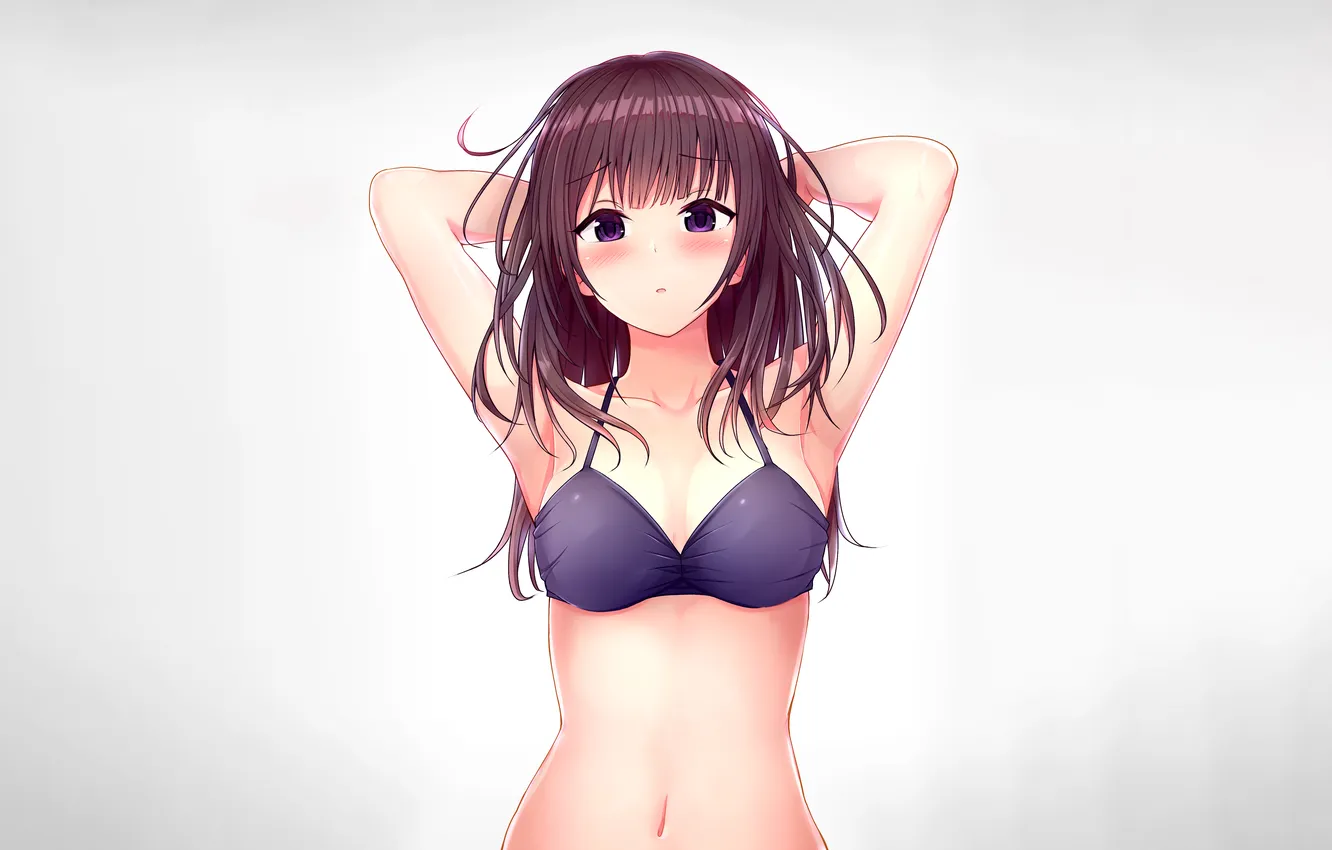 Фото обои girl, sexy, cleavage, long hair, boobs, sexy girl, blush, anime