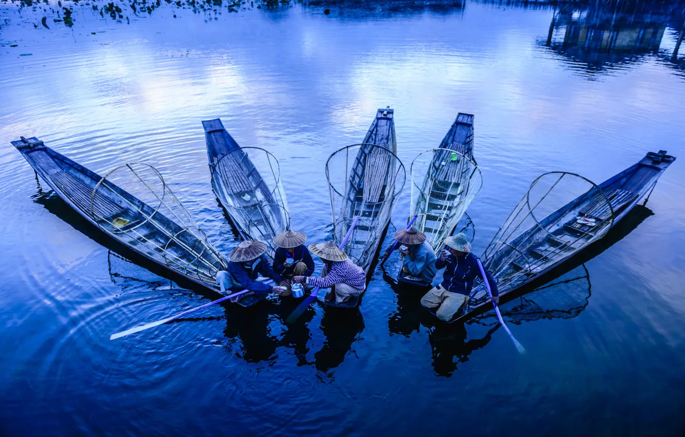 Фото обои water, tea, boat, fishermen, Asian customs