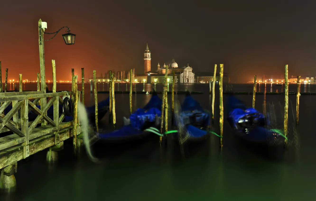 Фото обои ночь, огни, Венеция, Venice, Grand canal, Гранд канал