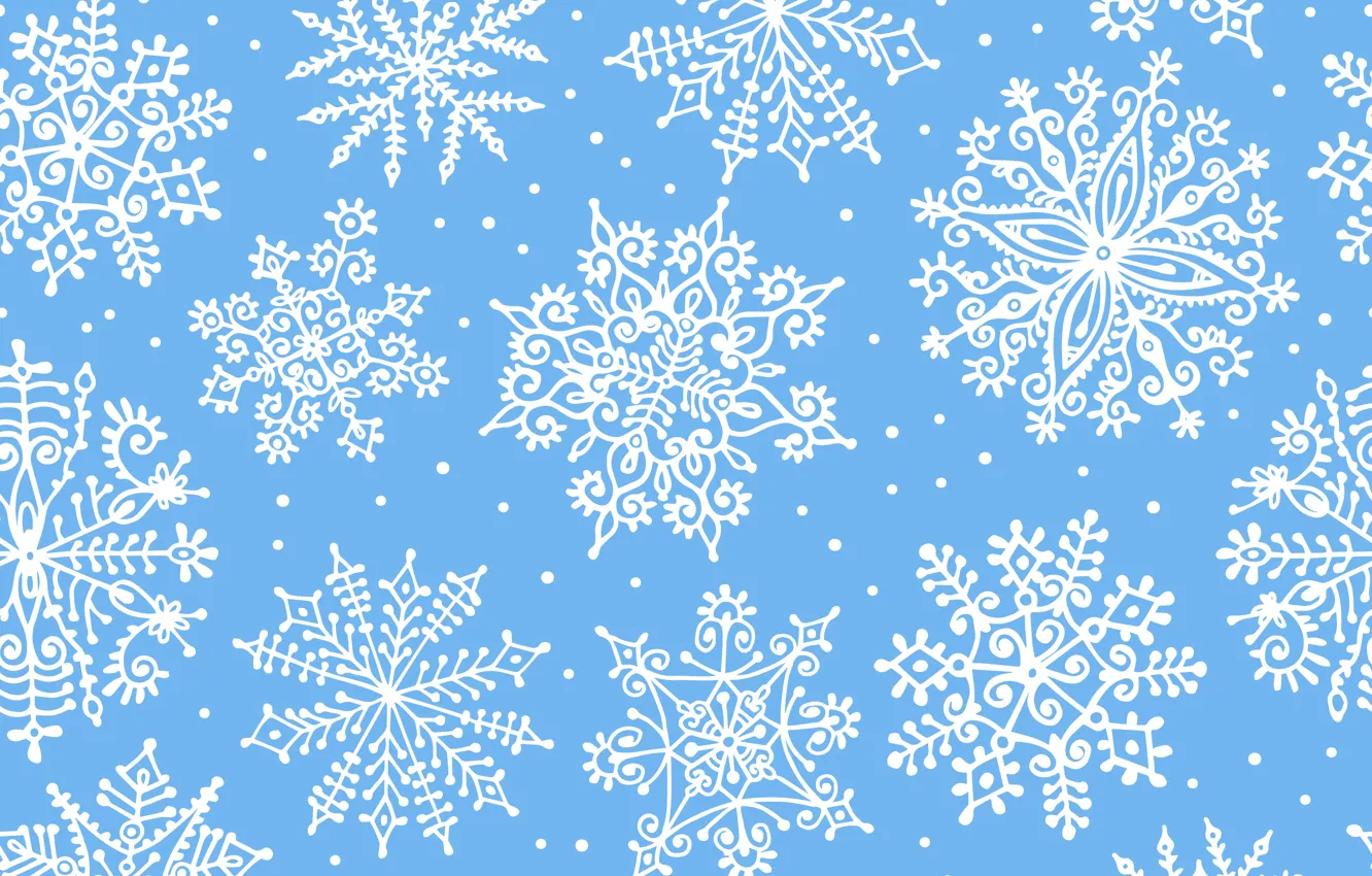 Фото обои зима, снежинки, фон, голубой, узор, орнамент