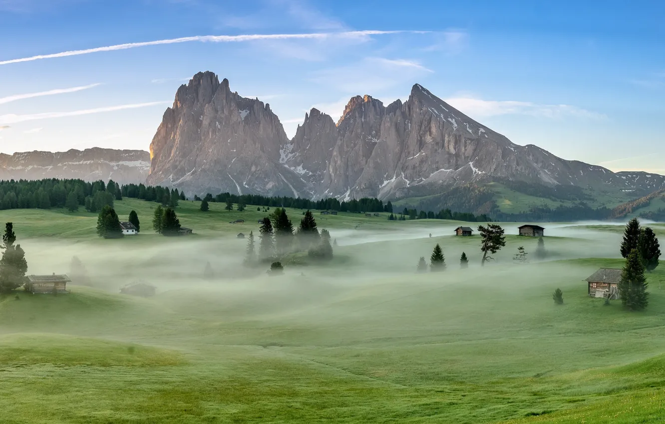 Фото обои Italy, Morning, Fog, Dolomite Alps