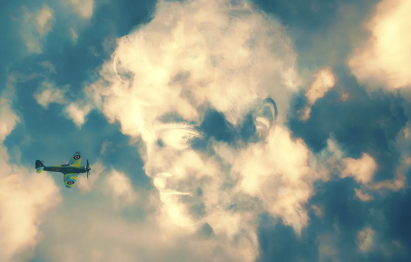 Фото обои небо, облака, самолет, фотошоп, иллюзия