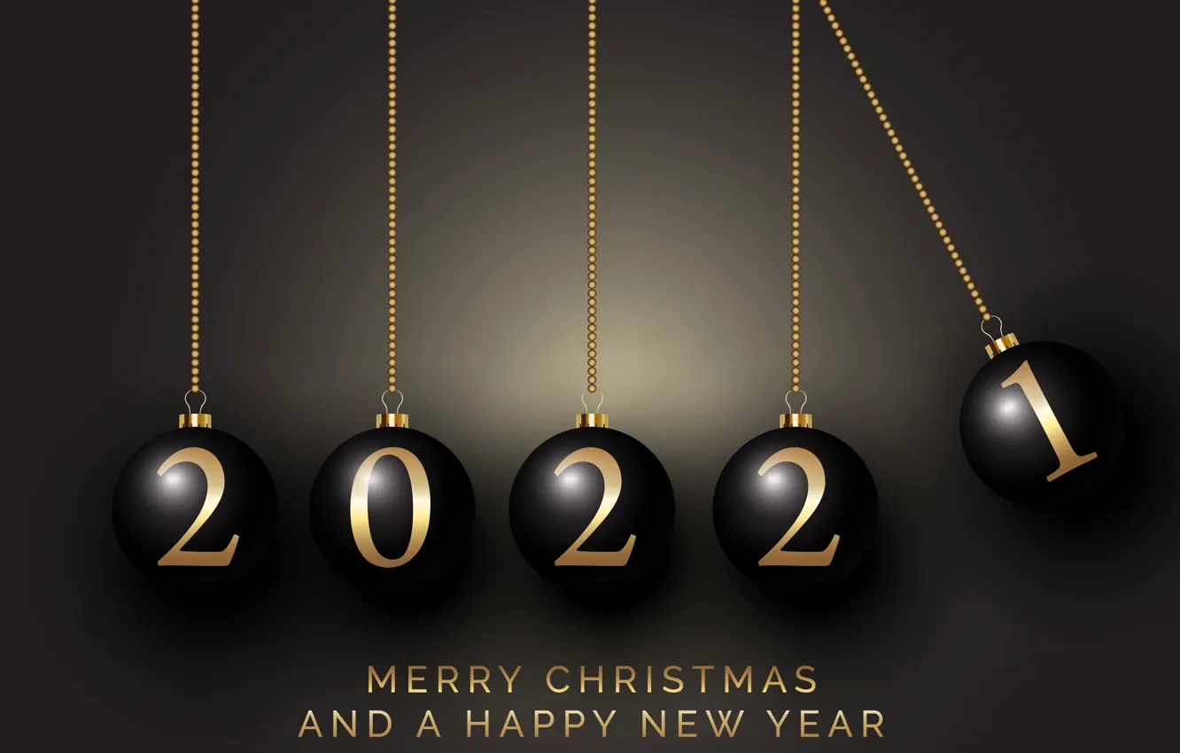 Фото обои шары, цифры, Новый год, черный фон, new year, happy, black, balls