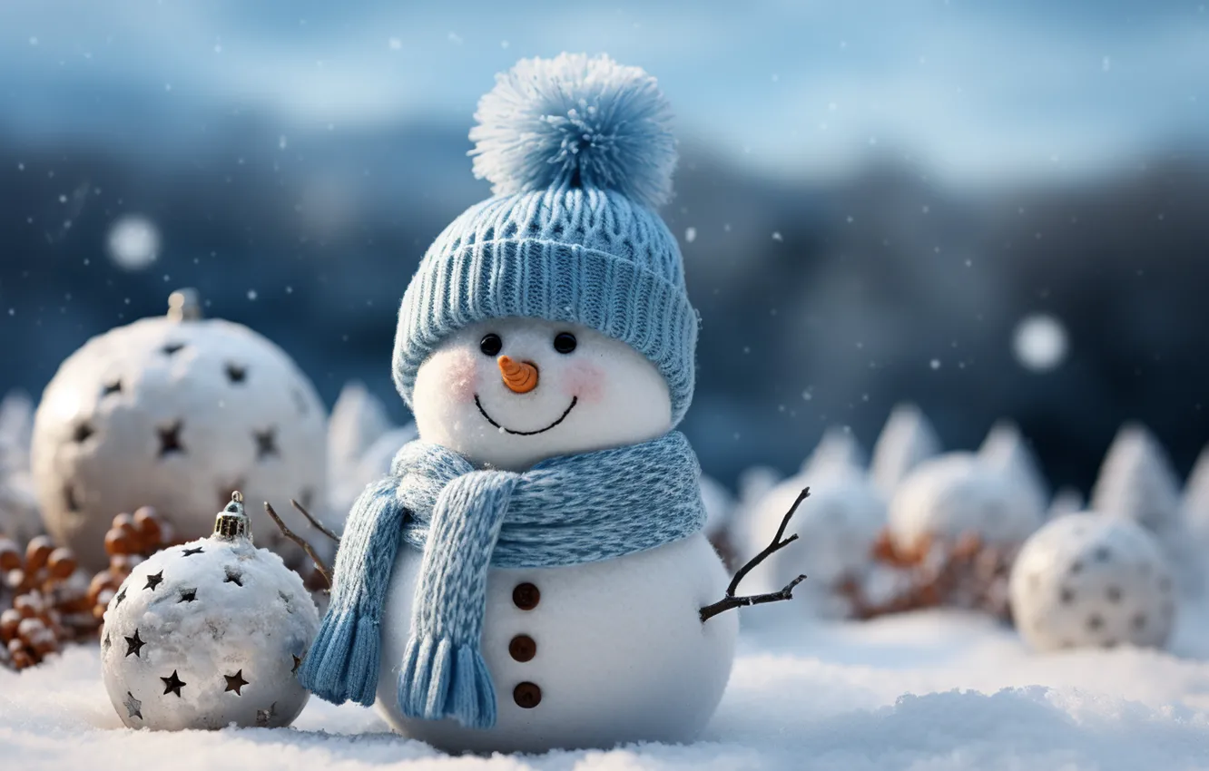 Фото обои зима, снег, Новый Год, Рождество, снеговик, happy, Christmas, night