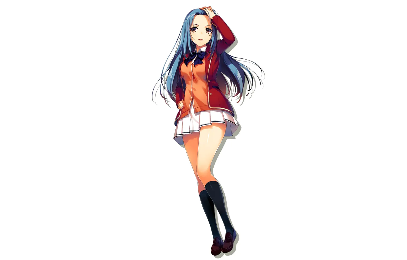 Фото обои girl, cleavage, school uniform, long hair, legs, anime, beautiful, blazer