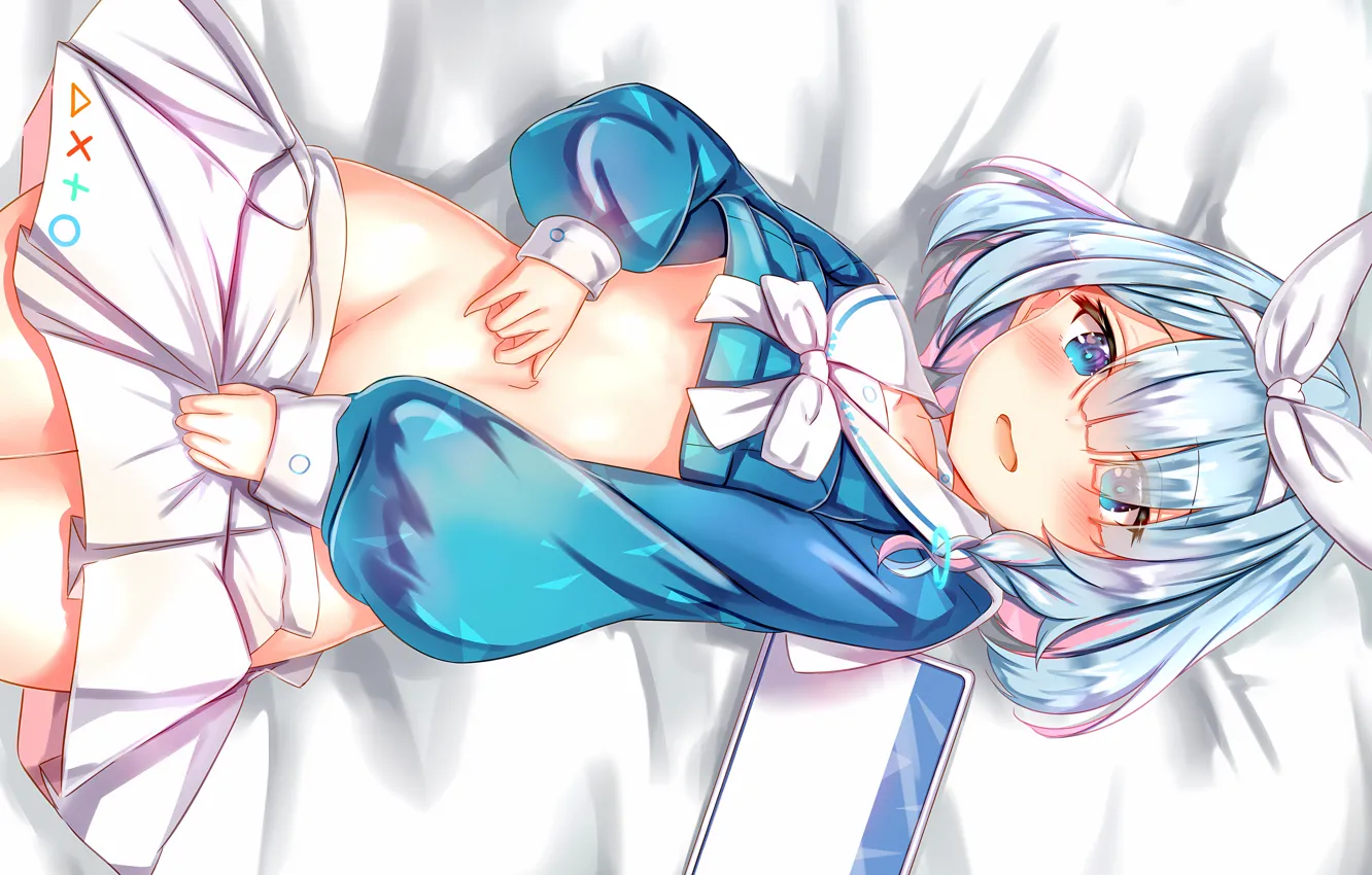 Фото обои girl, sexy, anime, blue eyes, beautiful, short hair, pretty, attractive