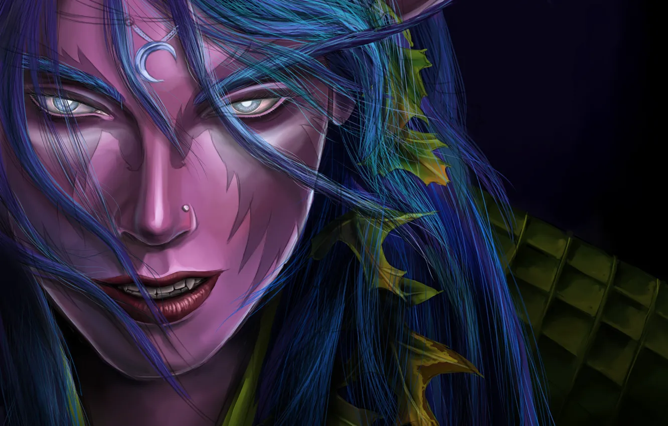 Фото обои Рисунок, Губы, Лицо, Глаза, Blizzard, Эльф, Арт, Night Elf